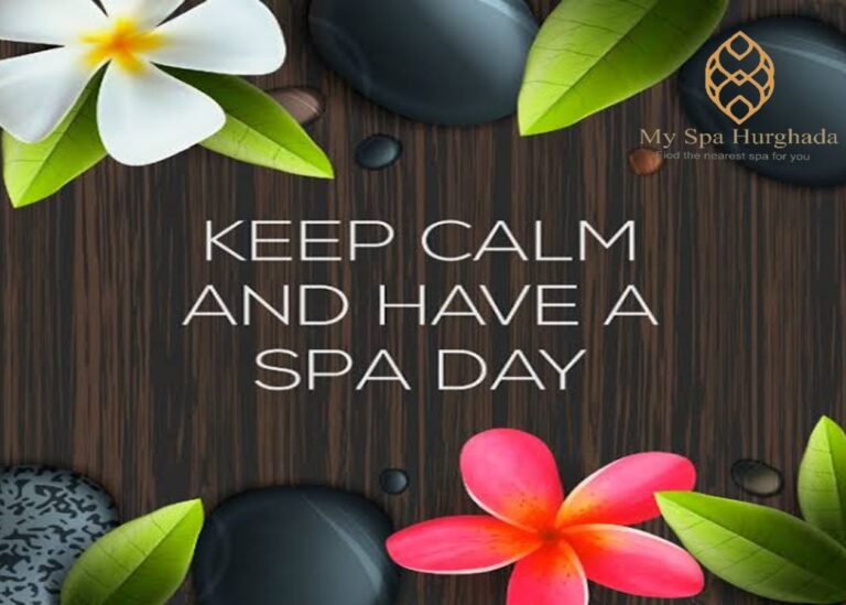 Spa By Hurghada Spa relaxing wellness banner with tropical flowers and stones